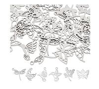 DICOSMETIC 24 Pcs 6 Styles Pendentifs Libellule en Acier Inoxydable Pendentifs Papillon Pendentifs Oiseaux Pendentifs Colibri Dos Ouvert Cadre Charmes Pendentif Animal pour Bracelet d'oreilles