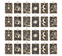 DICOSMETIC 24 pièces 6 styles Charmes de Tarot en Émail Charmes Gothiques Lune Étoile Rectangle Pendentifs en Alliage Doré et Noir Pendentif Céleste pour la Fabrication de Bijoux DIY, Trou: 1.8mm