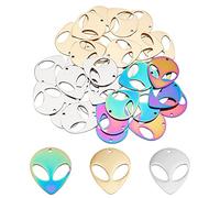 DICOSMETIC 30 Pcs 3 Couleurs Pendentifs Alien Doré et Alien Tête Pendentifs Science Dessin Animé Pendentifs Vol Alien UFO Charmes Dangle Charms pour la Fabrication de Bijoux, Trou: 1.6mm