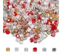 Dicosmetic 300 Pièce Perles Verre Carrées 6mm 4 Couleurs Cristal Cubes Espacement Brins Transparentes pour Fabrication de Bijoux Trou: 1mm