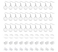 DICOSMETIC 30pcs Boucles d'oreilles Blancs en Inoxydable 16mm Plateaux de Boucles d'oreilles Rondes Plates Crochets de Fil de Boucle d'oreille avec Réglages Cabochon pour la Fabrication de Bijoux