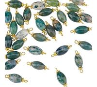 DICOSMETIC 30Pcs Naturel Moss Agate Lien Charm Pierre Pendentif Connecteurs Ovale Pierres Précieuses Liens Nature Inspiré Lien Charme avec Boucle en Laiton pour la Fabrication de Bijoux, Trou: 1.8mm