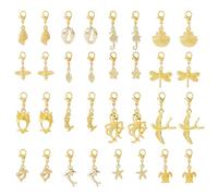 DICOSMETIC 32 pièces 16 Styles Clip on Charm Vintage Animal Charme Assorti Breloques Pendantes avec Fermoir Homard Charms Dorés pour la Fabrication de Bijoux DIY Décoration D'Artisanat