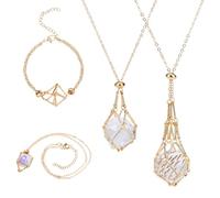 DICOSMETIC 3Pcs 3 Styles Cage de Collier en Cristal Collier Porte Pierre en Laiton Collier Support en Cristal et 1 Pc Bracelet Cage Pierre pour la Fabrication de Bijoux en Pierre, Collier Bracelet Kit