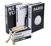 DICOSMETIC 3Pcs Livres Décoratifs pour la Décoration Intérieure Livres de Table Basse Décor Faux Livres pour la Décoration Livres Empilés Décoration avec 1Pc Pendentif en Bois(Londres/Paris/New York)