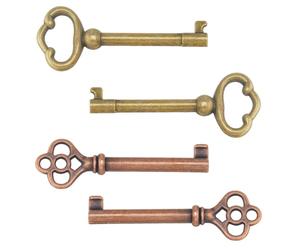 DICOSMETIC 4 Pièces 2Styles Clés de Squelette Vintage Creux e Barillet en Alliage Clé Universelle de Remplacement de Squelette pour Portes de Placard Tiroirs de Commode Horloge de Sol