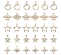 DICOSMETIC 40 pièces 5 Styles Strass Breloques en Alliage D'Étoile Céleste de Zircone Cubique D'Étoile du Nord et de Planète Couleur Or Clair Pendentif Brillant pour la Fabrication de Bijoux