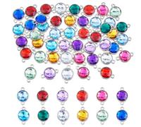 DICOSMETIC 48 pièces 12 Couleurs Pendentifs en Verre avec Cristaux de Naissance Charmes en Connecteur en Verre Plat Rond avec Double Boucles