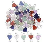 DICOSMETIC 50 pièces 5 Styles Charme Connecteur en Pierre Précieuse 12.5x7.5x3mm Charms de Coeur Pierres Assorties Pendentifs en Pierre Liens d'amour avec Double Boucle pour la Fabrication de Bijoux