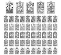 DICOSMETIC 50pcs 5 Styles Argent Antique Tarot Carte Charme Rectangle Tarot Charme Roue de Fortune/les Amoureux/Monde/Lune/Étoile Tarot Charme Alliage de Zinc Dangle Charme