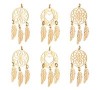 DICOSMETIC 6Pcs 3 Style Pendentif Doré Dreamcatcher avec Plume Indiens Style Dream Catcher Pendentif Tissé Charme Net Pendentif en Acier Inoxydable pour Bracelet Collier Boucles d'oreilles Faire