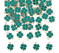 DICOSMETIC 70 Pièces Breloques Trèfle à Quatre Feuilles en Alliage Émaillé Mini Breloques Trèfle Porte Bonheur. Pendentif en Feuille Verte de Charme de la Saint Patrick