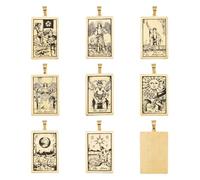DICOSMETIC 8 Styles 8 Pcs Charmes de Tarot Dorés en Acier Inoxydable Pendentifs de Cartes Rectangulaires Lune Fortune Étoile Mort Protecction avec Fermoir pour Bijoux pour L'Artisanat DIY