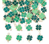 DICOSMETIC 80 pièces 4 Styles Breloques Trèfle à Quatre Feuilles en Alliage Email Charms Trèfle Mini Breloques Feuille de Chance. Pendentif en Feuille Verte de Charme de la Saint Patrick