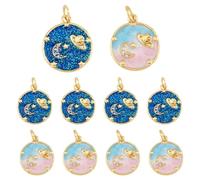 DICOSMETIC 8pcs Émail Breloques Célestes Plat Rond avec Pendentifs Planète Lune Or Pendentifs Ronds Plats Breloques Soleil Lune avec Anneau de Saut Ouvert pour la Fabrication de Bijoux, Trou: 3.4mm