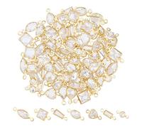 DICOSMETIC 98 Pièces 7 Styles Charm de Connecteur en Verre Clair Zircone Cubique Charme D'Œil de Cheval/Cœur/Carré/Ovale/Rond Plat/Trapèze/Rectangle Micro Pave Charms pour la Fabrication de Bijoux