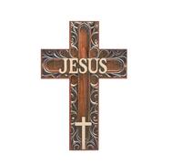 DICOSMETIC Autocollants muraux en forme de croix en bois à fixation murale en forme de croix de Jésus - Crucifix chrétien fin en bois avec autocollants - Crucifix religieux de ferme pour la maison