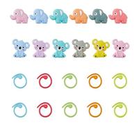 DICOSMETIC Bouchons D'Aiguille à Tricoter 6 couleur 12 protecteurs de Pointe D'Aiguille en Silicone Perles Dessin Animé Koala avec 10 marqueurs de Point de Tricot Peints en Alliage