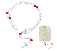 DICOSMETIC Chapelet Catholique Femme Rose Bleu Rouge Violet Blanc Collier de Rosaire avec Croix Collier de Chapelet de Perles avec 1 Pièce Sacs de Rangement en PU Cadeaux Religieux pour Femmes