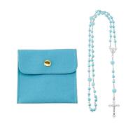 DICOSMETIC Chapelet Catholique Femme Rose Bleu Rouge Violet Blanc Collier de Rosaire avec Croix Collier de Chapelet de Perles avec 1 Pièce Sacs de Rangement en PU Cadeaux Religieux pour Femmes