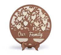 DICOSMETIC Décoration d'arbre Généalogique en Bois Brun Plaque de Nom d'arbre Généalogique 30cm Ronde Plate Plaque Arbre Familial Cadeaux d'anniversaire pour Le Fête des Mères