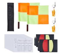 DICOSMETIC Ensemble d'arbitre de football avec 2 drapeaux de juge carrière avec sac de rangement, 2 jeux de cartes rouges jaunes avec bloc-notes et crayon, 2 sifflets en acier inoxydable