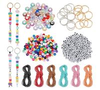 DICOSMETIC Kits de Fabrication de Porte Clés DIY Comprenant 550 pièces de Perles de Lettres en Acrylique Perles à Gros Trous Européennes 30m 6 Couleurs Cordon Ciré et 20 pièces 2 Couleurs Porte Clés