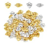 DICOSMETIC Lot de 100 breloques en forme de cœur 2 couleurs en forme de cœur charmes en vrac avec mot 3D Petit pendentif d'amour Saint-Valentin Bijoux Cadeau pour la fabrication de bijoux