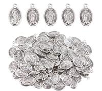 DICOSMETIC Lot de 100 breloques Vierge Marie en argent antique ovale Milagrosa Médailles catholiques religieuses Pendentif tibétain en alliage Pendentif pour la fabrication de bijoux