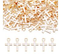 DICOSMETIC Lot de 100 Pendentifs Croix Religieuse Blanc Doré Émaillé en Alliage - Pendentif Croix Chrétienne Universel - Bijoux de Foi - Accessoires de Prière