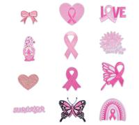 DICOSMETIC Lot de 11 écussons brodés à coudre à thermocoller ou à repasser pour la lutte contre le cancer du sein - Motif cœur, papillon, fleur, arc-en-ciel, pour vêtements, veste, jeans, robe, sac à