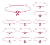 DICOSMETIC Lot de 12 bracelets tressés de sensibilisation au cancer du sein - Bijoux en cordon réglable - Cadeau inspirant pour femme - Diamètre intérieur : 9 cm - Rose
