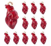 DICOSMETIC Lot de 12 pendentifs gothiques en forme de cœur anatomique en résine 3D - Pendentif anatomie humaine - Thème d'Halloween - Pour bracelet, collier
