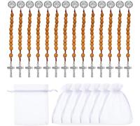 DICOSMETIC Lot de 14 chapelets de Saint Benoît - Style ouvert - Perles en bois avec croix et médaillon - Dans des sacs en organza - Cadeau religieux catholique