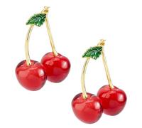 DICOSMETIC Lot de 2 cerises décoratives en verre - Statue de fruit en verre - Rouge - Décoration de fruits - Presse-papier créatif - Décoration de table pour la maison, le bureau, la décoration de