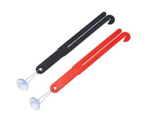 DICOSMETIC Lot de 2 coupe-sacs alimentaires en plastique avec lame en acier inoxydable et presse-agrumes pour cuisines, avec chaîne en fer et ventouse (couleur : rouge + noir)