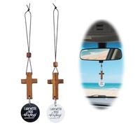 DICOSMETIC Lot de 2 croix de 2 couleurs pour rétroviseur de voiture - Accessoire de voiture chrétienne - Pendentif avec Matthieu 28:20 - Verset biblique « Je suis toujours avec vous » - Cadeaux