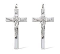 DICOSMETIC Lot de 2 petites croix murales en alliage émaillé blanc 10,6 x 5,35 cm - Décoration murale religieuse - Jésus-Christ - Croix catholique - Cadeau de Pâques pour femmes et hommes