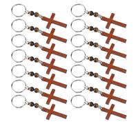 DICOSMETIC Lot de 20 porte-clés en forme de croix en bois 99 mm avec perle œil de tigre et breloque religieuse avec porte-clés fendu en fer pour cadeau d'église, projet artisanal, jeton de poche
