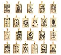 DICOSMETIC Lot de 22 breloques en forme de carte de tarot en acier inoxydable doré avec fermoirs gravés au laser - Pendentifs vintage Arcana majeur - Breloque de divination porte-bonheur pour la