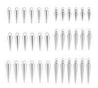 DICOSMETIC Lot de 36 breloques en forme de cône en acier inoxydable de 6 styles hip-hop, punk, petit trou, breloques en forme de cône, breloques longues pour la fabrication de bijoux, bricolage, trou