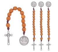 DICOSMETIC Lot de 4 chapelets de poche en bois avec médaille de Saint Benoît et crucifix style ouvert d'une décennie - Cadeau religieux catholique chrétien pour homme et femme - 19,7 cm