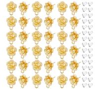 DICOSMETIC Lot de 50 boucles d'oreilles en forme de fleurs - 14 x 11 mm - En alliage doré - Avec boucle - Avec 100 écrous d'oreille en plastique - Pour la fabrication de bijoux