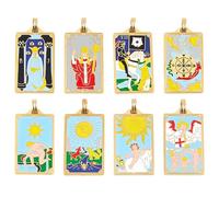 DICOSMETIC Lot de 8 breloques tarot en vrac en acier inoxydable mystique avec ornement émaillé - Amulettes rectangulaires - Arcanes de divination - Breloques vintage pour la fabrication de bijoux