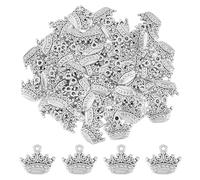 DICOSMETIC Lot de 80 pendentifs vintage en forme de couronne en alliage Pendentif tiare 14,5 x 17,5 x 2 mm Argent antique Pendentifs mignons pour la fabrication de bijoux Trou : 1,6 mm
