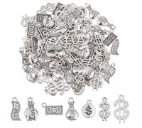 DICOSMETIC Lot de 98 pendentifs en alliage 7 styles en forme de signe dollar en alliage 100 caractères en argent sterling pour la fabrication de bijoux