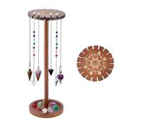 DICOSMETIC Pendule en cristal - Support de présentation en bois - Phase lunaire - 12,5 cm - Support de présentation avec 18 compartiments - Socle rond haut - Pour décoration de sorcière, méditation