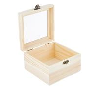 DICOSMETIC Petite boîte en bois avec couvercle transparent carrée non traitée Petites boîtes cadeaux en bois 15 x 15 x 9,5 cm Boîte artisanale en bois avec fenêtre pour rangement de bijoux, emballage