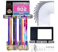 DICOSMETIC Porte-médailles mural 25 x 36 cm avec 10 sacs à dossards avec marqueur tableau noir - Cadeau pour coureurs et athlètes