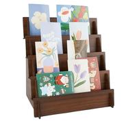 DICOSMETIC Présentoir de Cartes de Vœux en Bois à 4 Niveau avec Support D'Autocollants Présentoir de Cartes de Vœux Support de 4cm Organisateur de Bijoux Porte Boucles d'oreilles Marron
